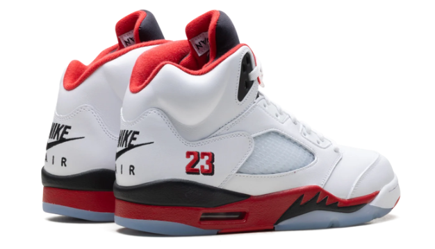 Air Jordan 5 'Fire Red – Black Tongue' Sneakers – White / Black / Red