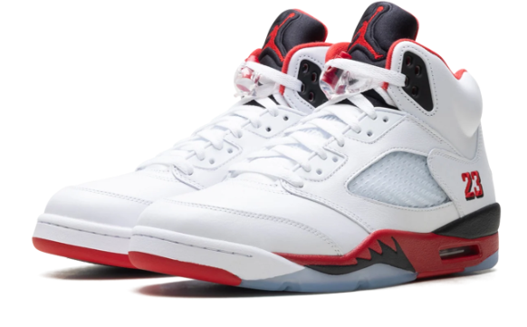 Air Jordan 5 'Fire Red – Black Tongue' Sneakers – White / Black / Red