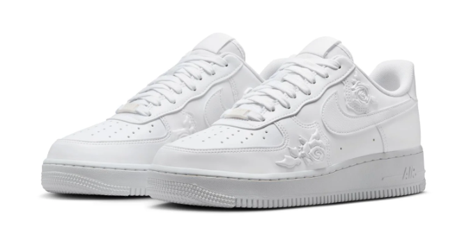 Nike Air Force 1 ’07 Women's Sneakers – All White with Floral Details