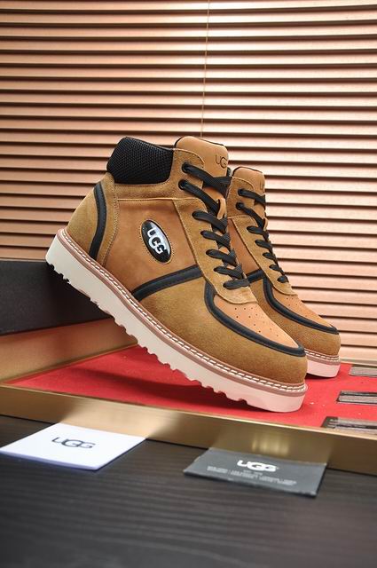 UGG High-Top Lace-Up Sneakers – Tan & Black with Cream Sole