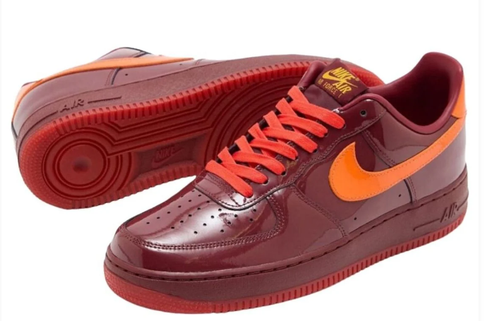 Nike Air Force 1 Low 'Red Patent' Sneakers – Dark Team Red / Safety Orange